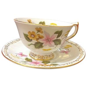Vintage Aynsley porcelain cup & saucer, pink & yellow flowers